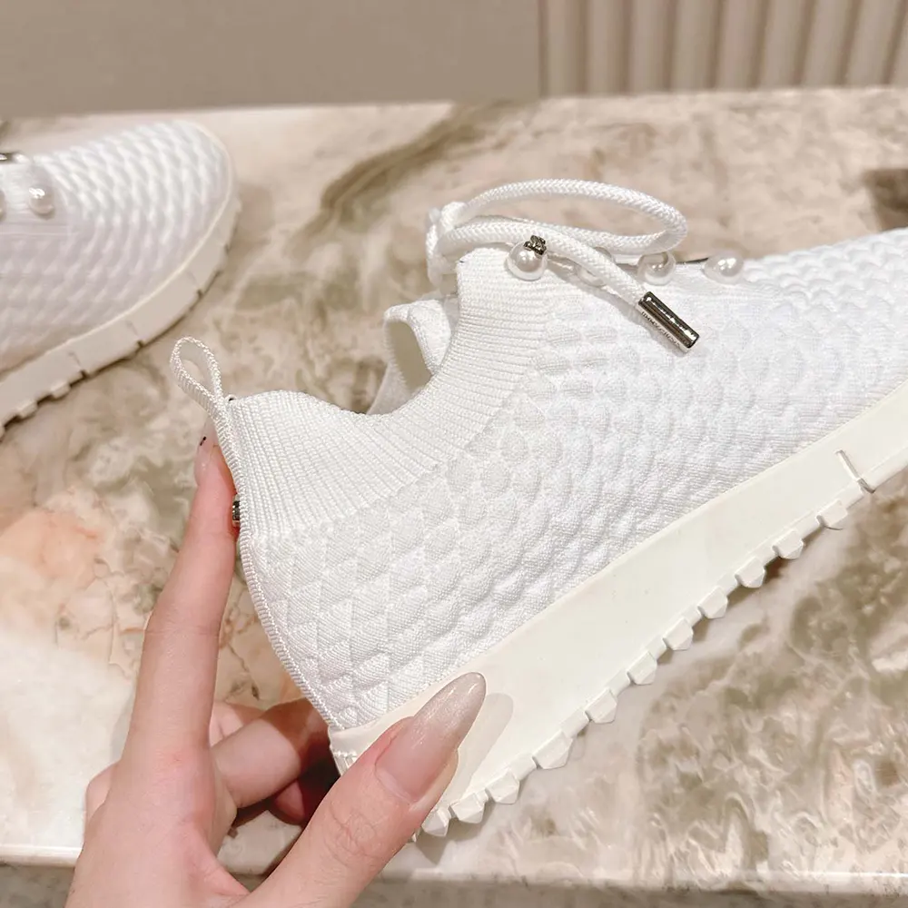 Jimmy Choo Women Veles White Textured Knit Trainers VELESITB 9 Jimmy Choo Women Veles White Textured Knit Trainers VELESITB