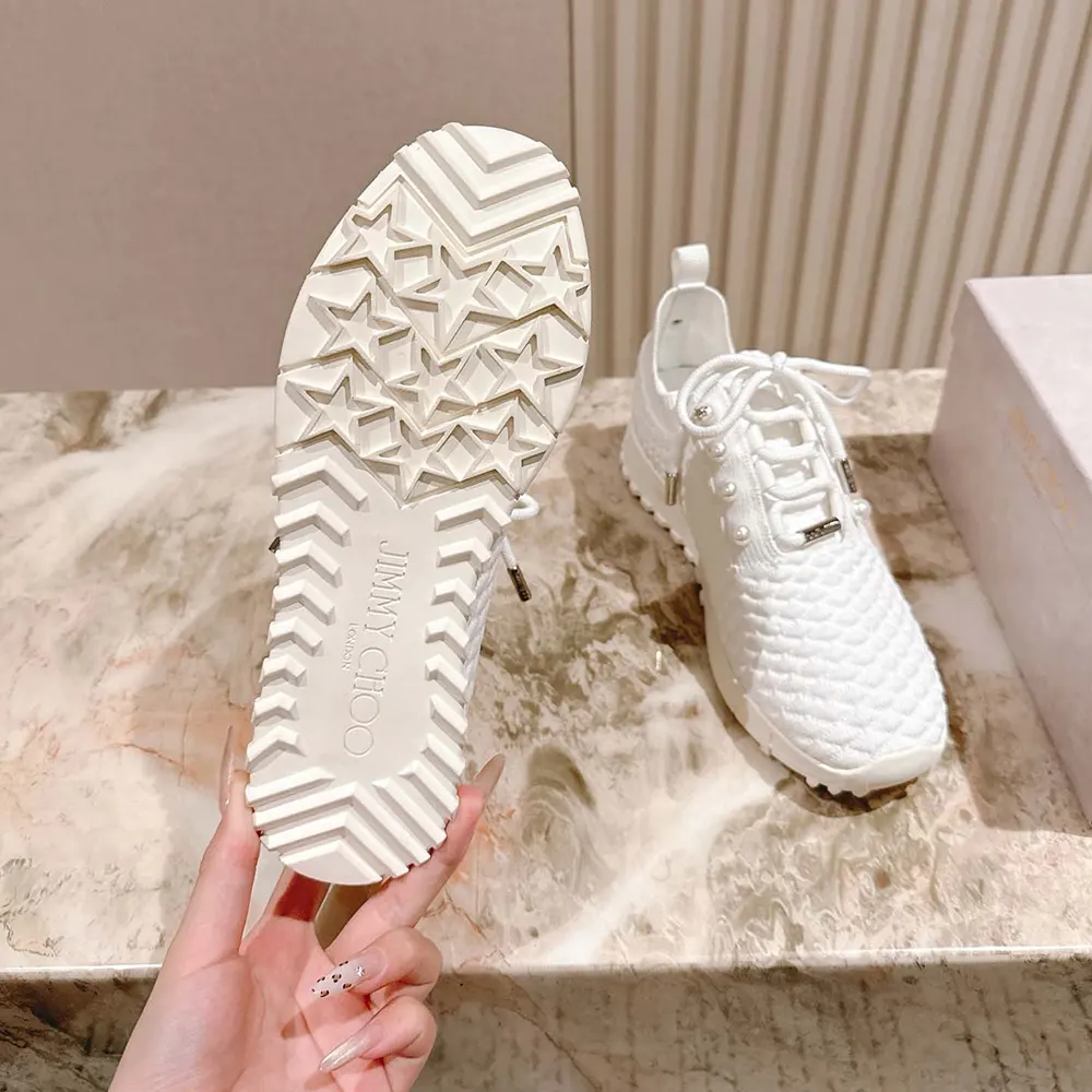 Jimmy Choo Women Veles White Textured Knit Trainers VELESITB 10 Jimmy Choo Women Veles White Textured Knit Trainers VELESITB