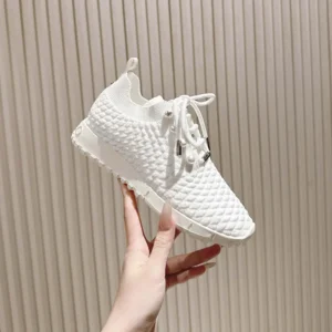 Jimmy Choo Women Veles White Textured Knit Trainers VELESITB