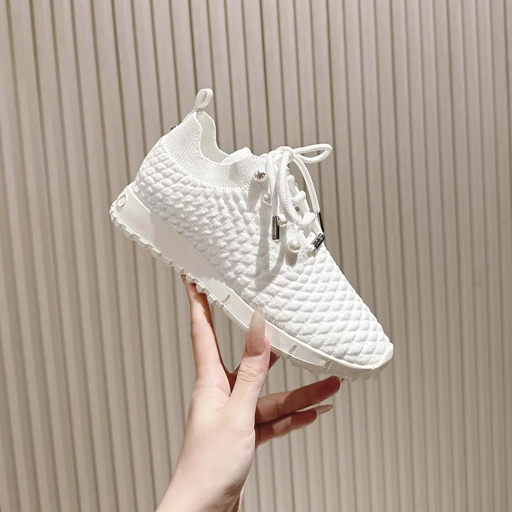 Jimmy Choo Women Veles White Textured Knit Trainers VELESITB 7 Jimmy Choo Women Veles White Textured Knit Trainers VELESITB