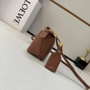 Loewe Unisex Small Featherlight Puzzle Bag in Nappa Lambskin-Brown