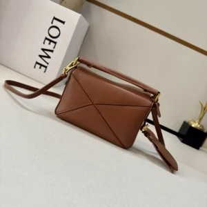 Loewe Unisex Small Featherlight Puzzle Bag in Nappa Lambskin-Brown