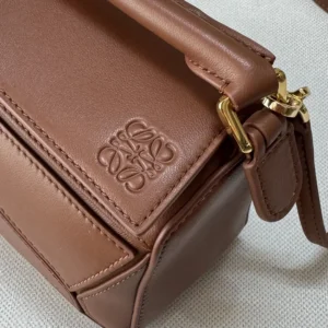 Loewe Unisex Small Featherlight Puzzle Bag in Nappa Lambskin-Brown