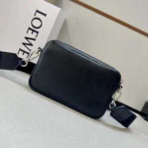 Loewe Unisex Small Pebble Messenger Bag in Supple Grained Calfskin-Black