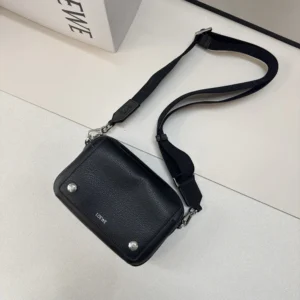 Loewe Unisex Small Pebble Messenger Bag in Supple Grained Calfskin-Black