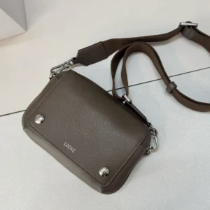 Loewe Unisex Small Pebble Messenger Bag in Supple Grained Calfskin-Brown