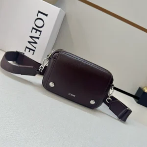 Loewe Unisex Small Pebble Messenger Bag in Supple Grained Calfskin-Burgundy