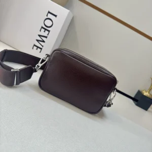 Loewe Unisex Small Pebble Messenger Bag in Supple Grained Calfskin-Burgundy
