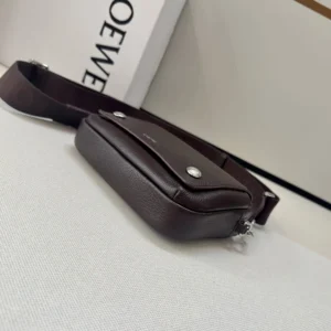 Loewe Unisex Small Pebble Messenger Bag in Supple Grained Calfskin-Burgundy
