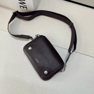 Loewe Unisex Small Pebble Messenger Bag in Supple Grained Calfskin-Burgundy