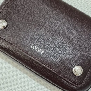 Loewe Unisex Small Pebble Messenger Bag in Supple Grained Calfskin-Burgundy