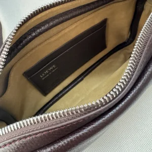 Loewe Unisex Small Pebble Messenger Bag in Supple Grained Calfskin-Burgundy