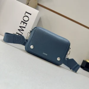 Loewe Unisex Small Pebble Messenger Bag in Supple Grained Calfskin-Navy