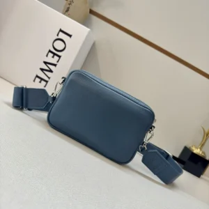 Loewe Unisex Small Pebble Messenger Bag in Supple Grained Calfskin-Navy