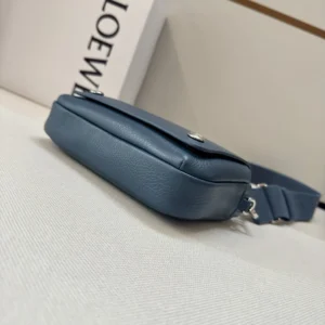 Loewe Unisex Small Pebble Messenger Bag in Supple Grained Calfskin-Navy