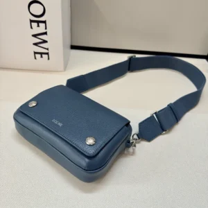 Loewe Unisex Small Pebble Messenger Bag in Supple Grained Calfskin-Navy
