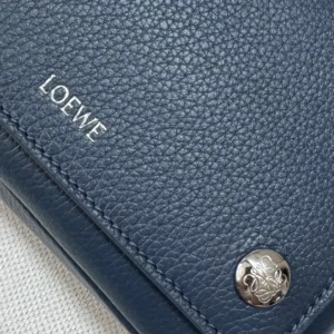 Loewe Unisex Small Pebble Messenger Bag in Supple Grained Calfskin-Navy