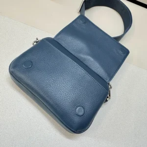 Loewe Unisex Small Pebble Messenger Bag in Supple Grained Calfskin-Navy