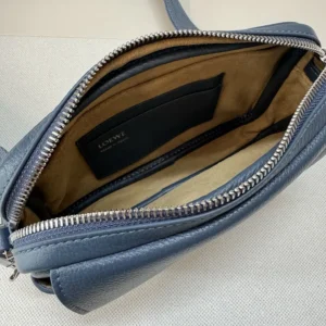 Loewe Unisex Small Pebble Messenger Bag in Supple Grained Calfskin-Navy