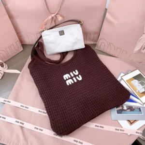 Miu Miu Women Ivy Raffia-Effect Woven Tote Bag 5BG231ACQY