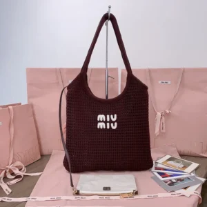 Miu Miu Women Ivy Raffia-Effect Woven Tote Bag 5BG231ACQY