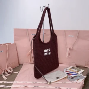 Miu Miu Women Ivy Raffia-Effect Woven Tote Bag 5BG231ACQY
