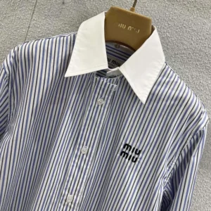 Miu Miu Women Striped Poplin Shirt MK1972174TF0W3B