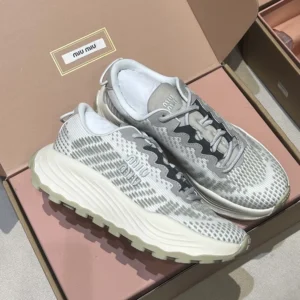 Miu Miu Women Technical Fabric Sneakers-Silver 5E480E3LEDF0424