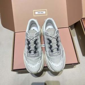 Miu Miu Women Technical Fabric Sneakers-Silver 5E480E3LEDF0424