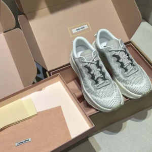 Miu Miu Women Technical Fabric Sneakers-Silver 5E480E3LEDF0424