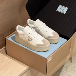 Prada Women Downtown Bold Nappa Leather And Suede Sneakers