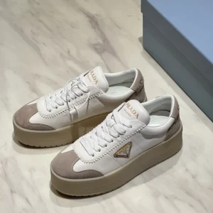 Prada Women Downtown Bold Nappa Leather And Suede Sneakers