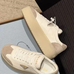 Prada Women Downtown Bold Nappa Leather And Suede Sneakers