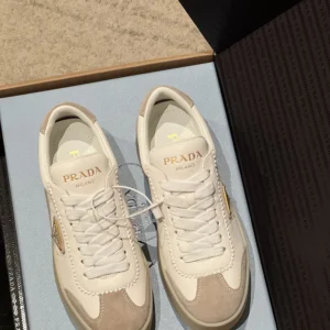 Prada Women Downtown Bold Nappa Leather And Suede Sneakers