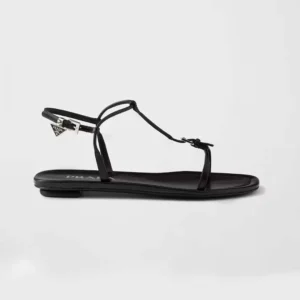 Prada Women Flat Leather Sandals-Black 1X577N011