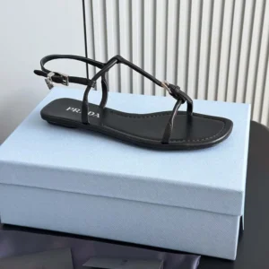 Prada Women Flat Leather Sandals-Black 1X577N011