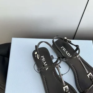 Prada Women Flat Leather Sandals-Black 1X577N011