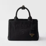 Prada Women Jardinière Small Cotton Canvas Handbag-Black