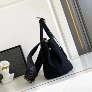 Prada Women Jardinière Small Cotton Canvas Handbag-Black