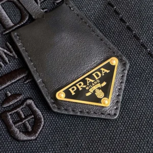 Prada Women Jardinière Small Cotton Canvas Handbag-Black