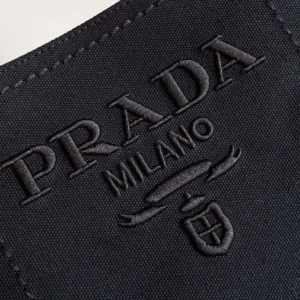 Prada Women Jardinière Small Cotton Canvas Handbag-Black