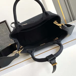 Prada Women Jardinière Small Cotton Canvas Handbag-Black