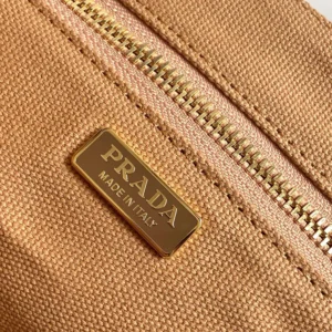 Prada Women Jardinière Small Cotton Canvas Handbag-Brown