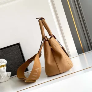 Prada Women Jardinière Small Cotton Canvas Handbag-Brown