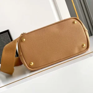 Prada Women Jardinière Small Cotton Canvas Handbag-Brown