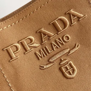 Prada Women Jardinière Small Cotton Canvas Handbag-Brown