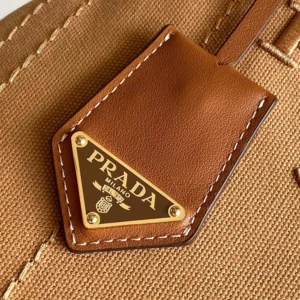 Prada Women Jardinière Small Cotton Canvas Handbag-Brown