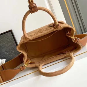 Prada Women Jardinière Small Cotton Canvas Handbag-Brown