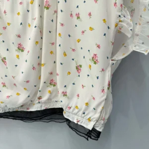 Prada Women Short-sleeved Floral Print Pongé Crop Top P917N17K1