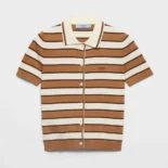 Prada Women Short-sleeved Striped Cotton Cardigan